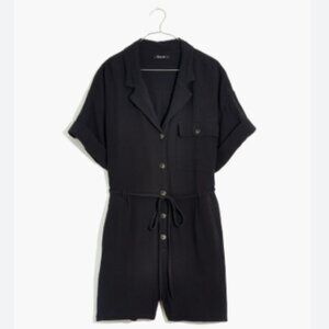 Madewell Lightspun Belted Safari Romper Black Size L